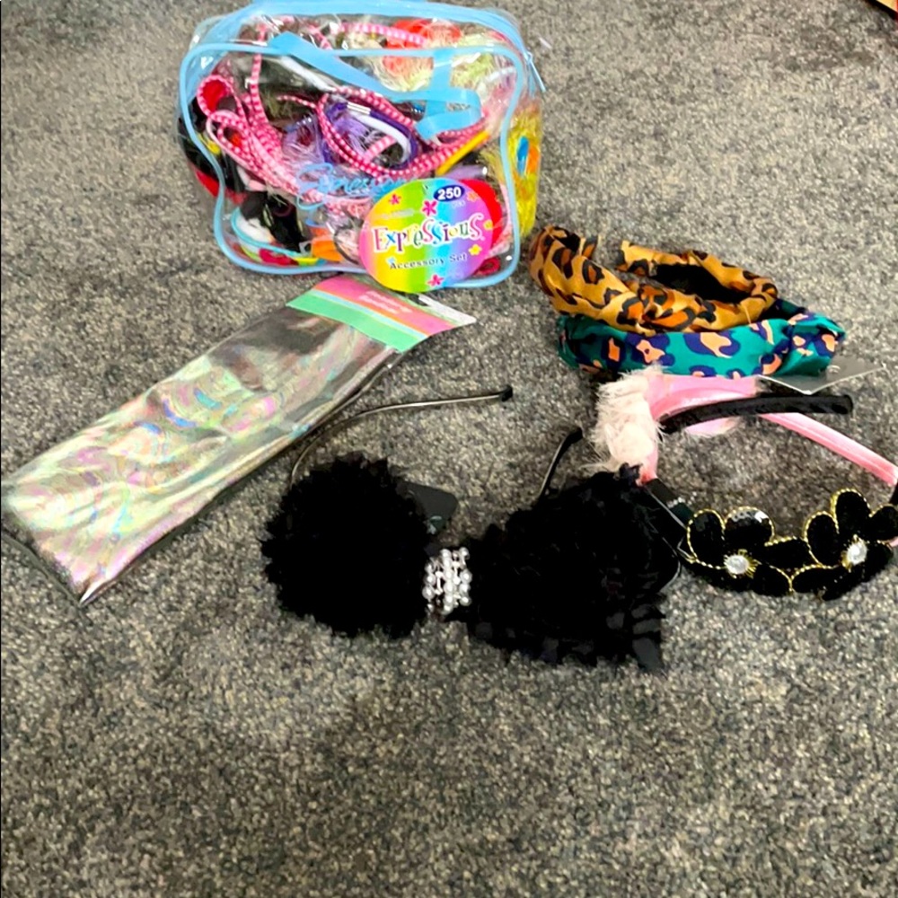 Hair Accessory Bundle 6 headbands & 250 Hair-ties